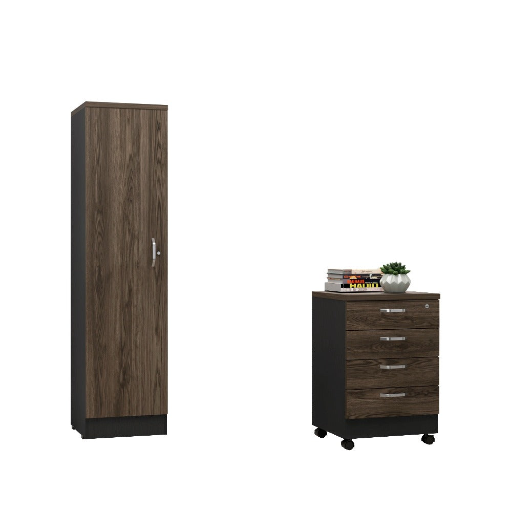 Archivador 4C + Biblioteca 1P Home Office Color Negro Soft y Coñac Para Oficina